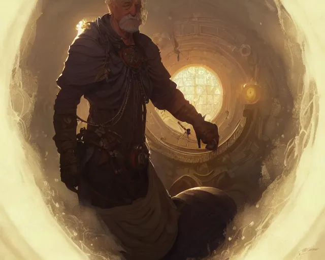 Prompt: old scientist, deep focus, d & d, fantasy, intricate, elegant, highly detailed, digital painting, artstation, concept art, matte, sharp focus, illustration, hearthstone, art by artgerm and greg rutkowski and alphonse mucha