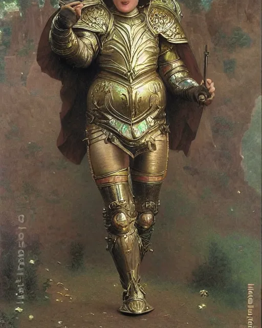 Prompt: Shrek, dressed in ornate, detailed, intricate iridescent opal armor, detailed oil painting by William Adolphe Bouguereau and Donato Giancola