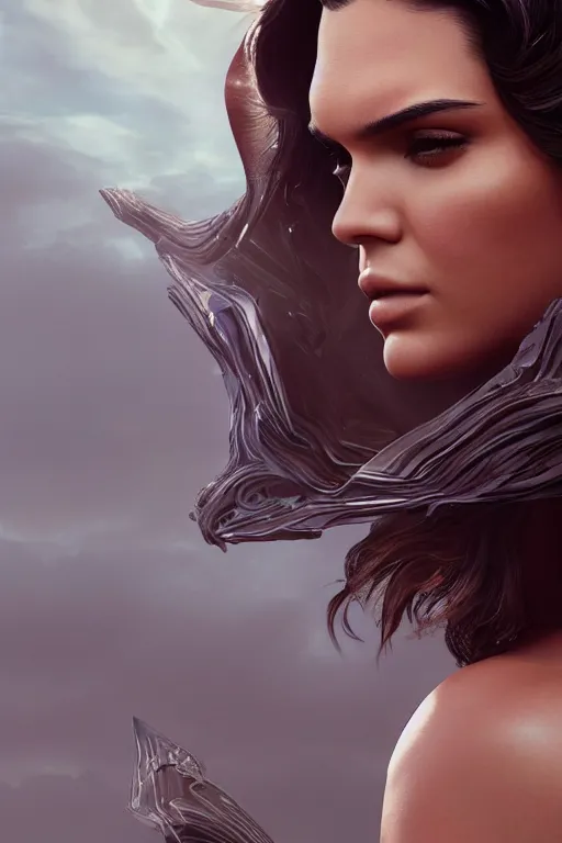 Image similar to a fancy close up of Man of Steel cast as Kendall Jenner by Greg Rutkowski, Sung Choi, Mitchell Mohrhauser, Maciej Kuciara, Johnson Ting, Maxim Verehin, Peter Konig, 8k photorealistic, cinematic lighting, HD, high details, dramatic, trending on artstation, full body shot