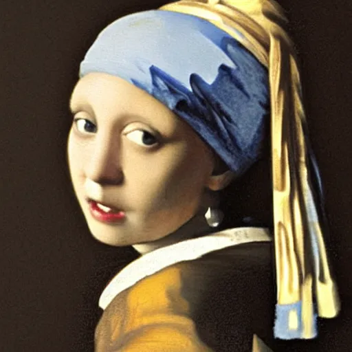 Prompt: a woman with a cat face with a Pearl Earring by Johannes Vemeer, masterpiece, old master,