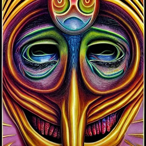 Prompt: monster mask by alex grey