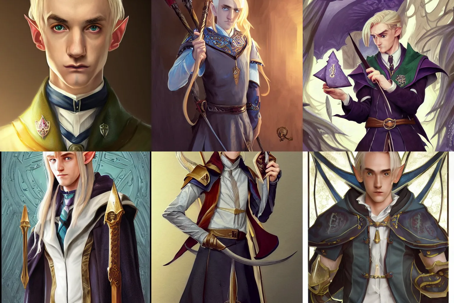 Prompt: a high elf preppy student sorcerer college student, similar to Malfoy, with a squid tattoo, squid motifs, D&D, fantasy, intricate, cinematic lighting, highly detailed, digital painting, artstation, concept art, smooth, sharp focus, illustration, art by Artgerm and Greg Rutkowski and Alphonse Mucha