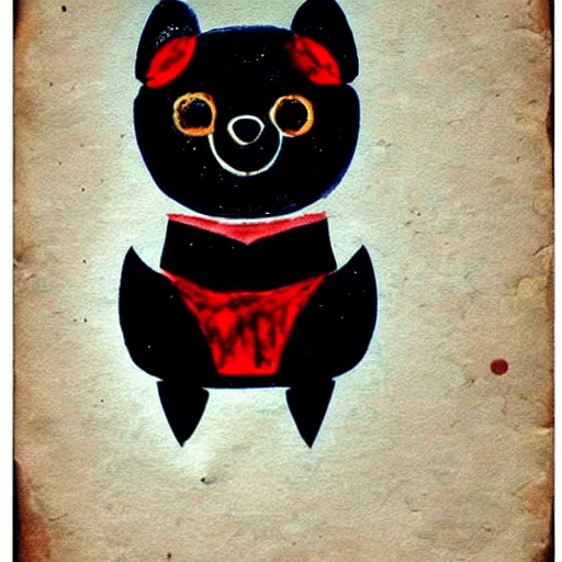 Image similar to a cute retro black pomeranian robot!!!!!! ( ( ( alcohol ink on parchment, muted colors, shading!!!, detailed, textured parchment background, 1 9 5 0 s concept art ) ) )