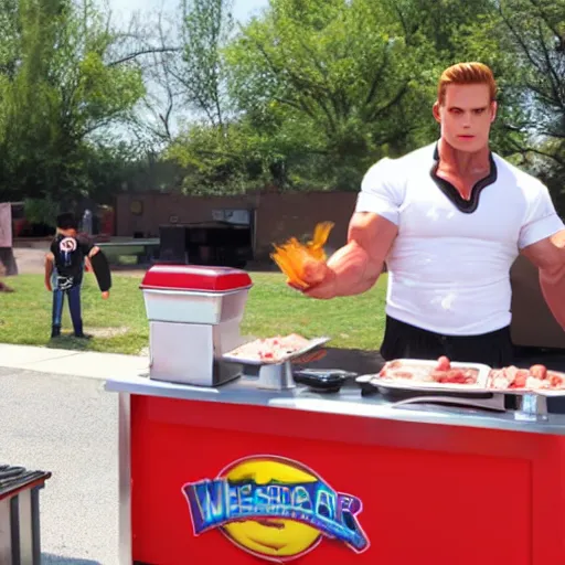 Image similar to wesker operating a hotdog stand