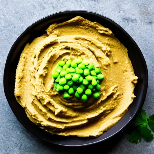 Prompt: hummus made of mushy peas