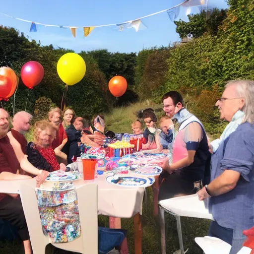 Prompt: photo of a birthday party in bretagne