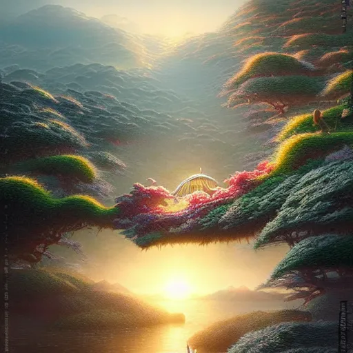 Prompt: the only impossible journey is the one you never begin, very detailed, very intricate art, japanese landscape, artwork by artgerm, rendered in pov - ray, style by greg rutkowski and thomas kinkade and tim burton