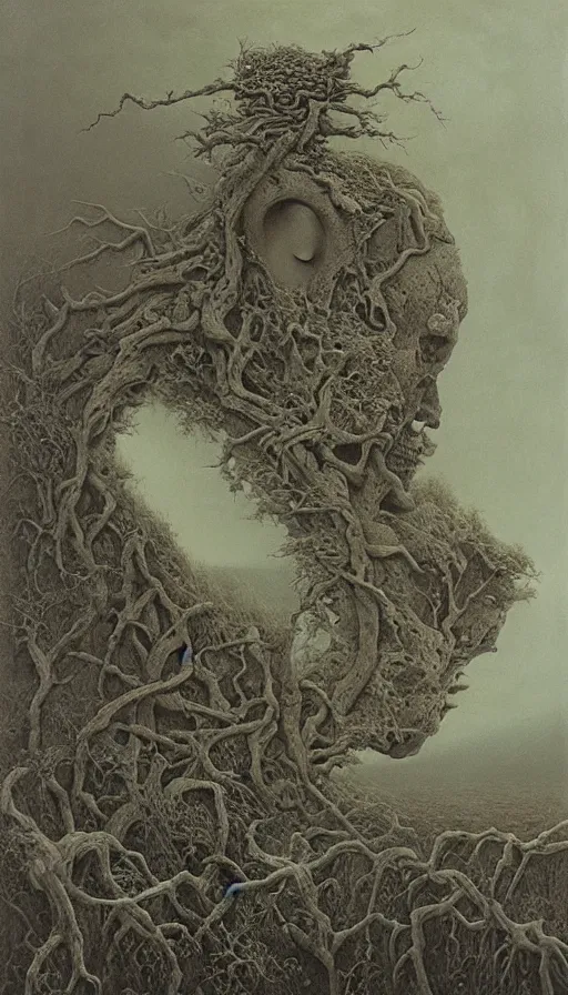 Prompt: life and death mixing together, by zdzisław beksinski