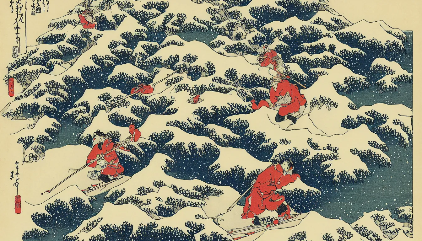 Image similar to skier by hokusai, ultra detailed