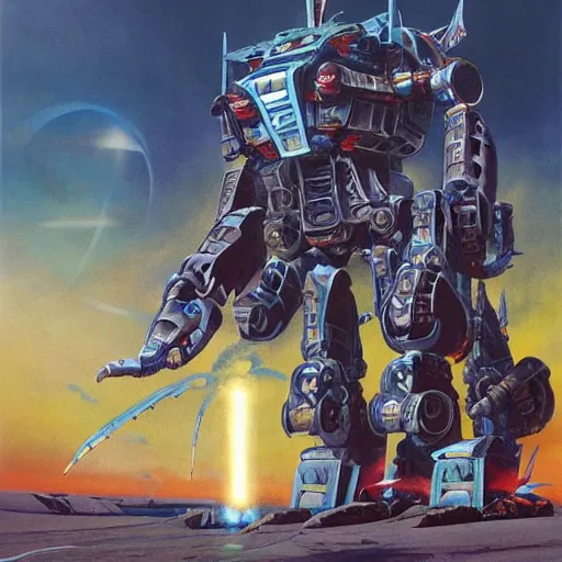 Image similar to combat mecha by gerald brom, chris foss