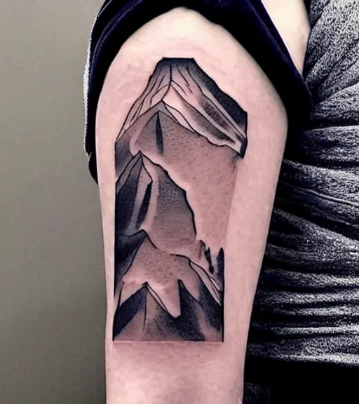 Image similar to beautiful durrealist double exposure tattoo sketch of margot robbie and beautiful mountains mash up, in the style of lesha lauz, amazing detail, sharp