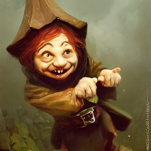 Image similar to small pale cowardly dwarf man wearing dark cloak, portrait, funny artwork, scared smile, close shot, round face, fantasy artwork, dnd, high fantasy, by karl spitzweg, whimsical