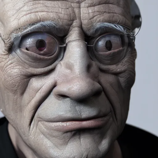 Image similar to a close up of an old man with big eyes, a raytraced image by Christoph Amberger, zbrush central contest winner, photorealism, zbrush, unreal engine 5, vray tracing