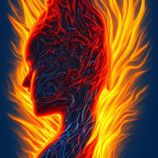 Prompt: hyper detailed digital painting of a person bursting into flames by david demaret 8 k resolution
