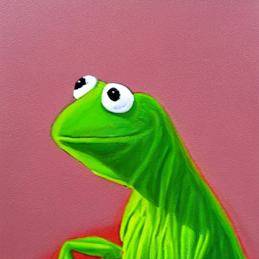 Image similar to painting of kermit in the style of margaret keane.