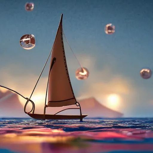 Image similar to tiny sail boat, floating, rbc, bunny, radiolaria, protophyta, micro - organisms, center frame, symmetric, rim light, marine microbiology, bioluminescence, electric, fur, soft, concept art, intricate details, highly detailed, colorful, photorealistic, disney pixar, octane render, iridescent, anime, 8 k