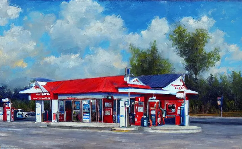 Prompt: Gas station. By Konstantin Razumov, highly detailded