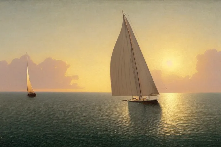 Prompt: painting of a sailboat on lake superior, caspar james gurney, johnson heade, martin raphael lacoste, ted nasmith, andreas rocha, christophe vacher