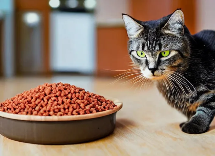 Image similar to cat eating wet cat food, sloppy