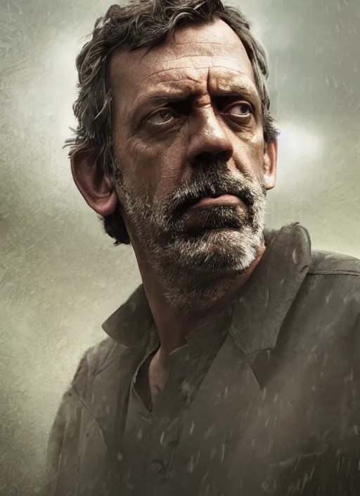 Image similar to doctor house as an indian in real life, face centered portrait of hugh laurie, confident, fog, rain, volumetric lighting, sharp focus, ultra detailed, cgsociety by leesha hannigan, ross tran, thierry doizon, kai carpenter, ignacio fernandez rios, noir art house,