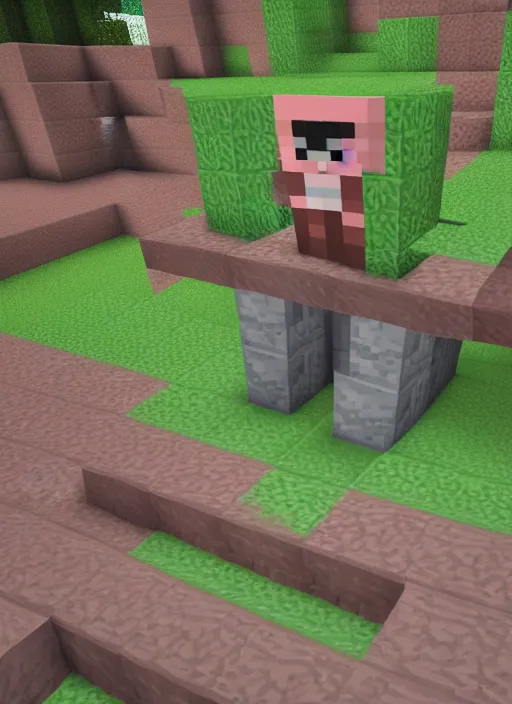 Image similar to pig from minecraft standing upright wearing iron armor and holding a sword