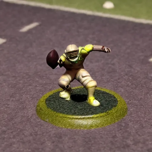 Image similar to blood bowl human catcher scoring touchdown on a desert pitch, looking into the camera, high quality photo,