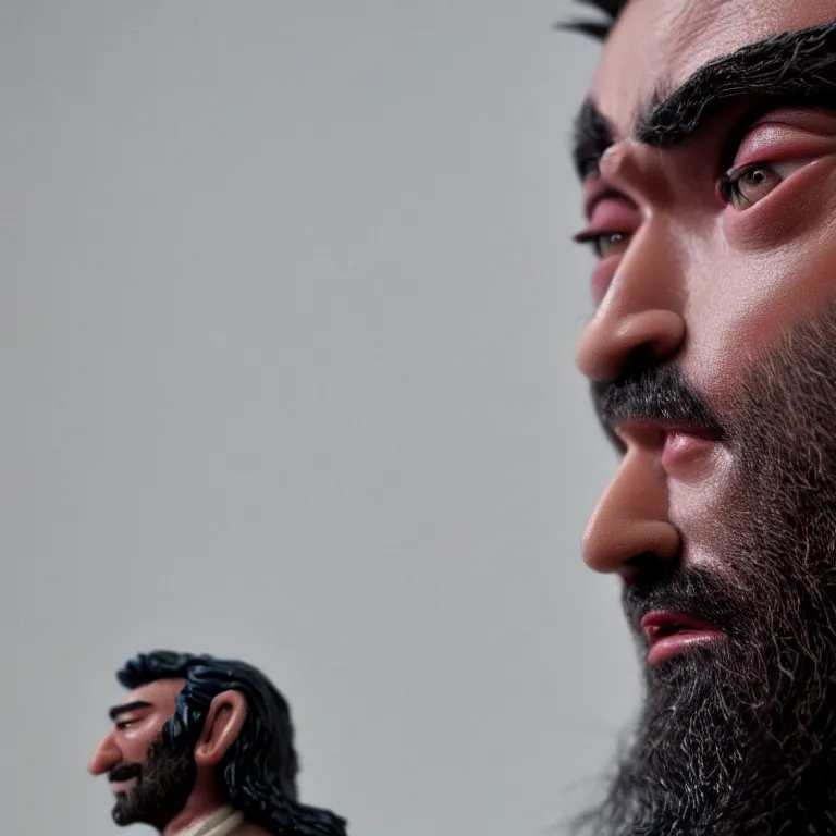 Prompt: a cinematic film still of a claymation stop motion film starring taika waititi, portrait, shallow depth of field, 8 0 mm, f 1. 8
