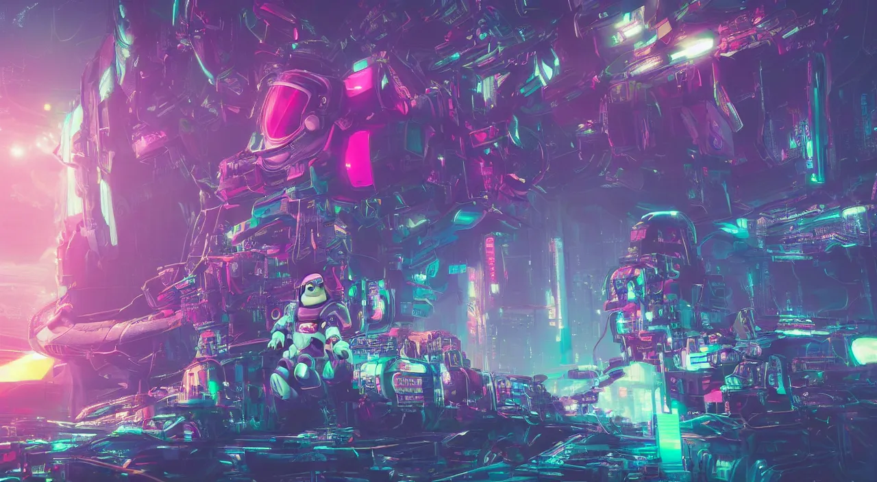 Image similar to 2 0 2 2 buzz lightyear, cyberpunk art by mike winkelmann, shutterstock contest winner, space art, darksynth, retrowave, synthwave