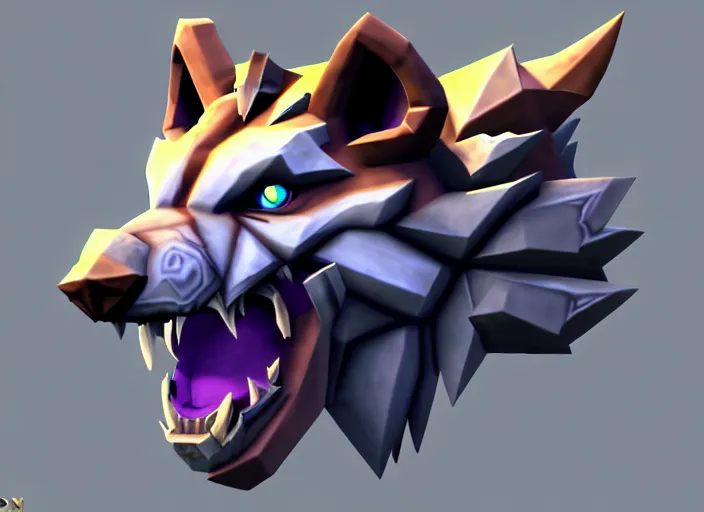 Prompt: wolf head, stylized stl, 3 d render, activision blizzard style, hearthstone style, darksiders style, dauntless style