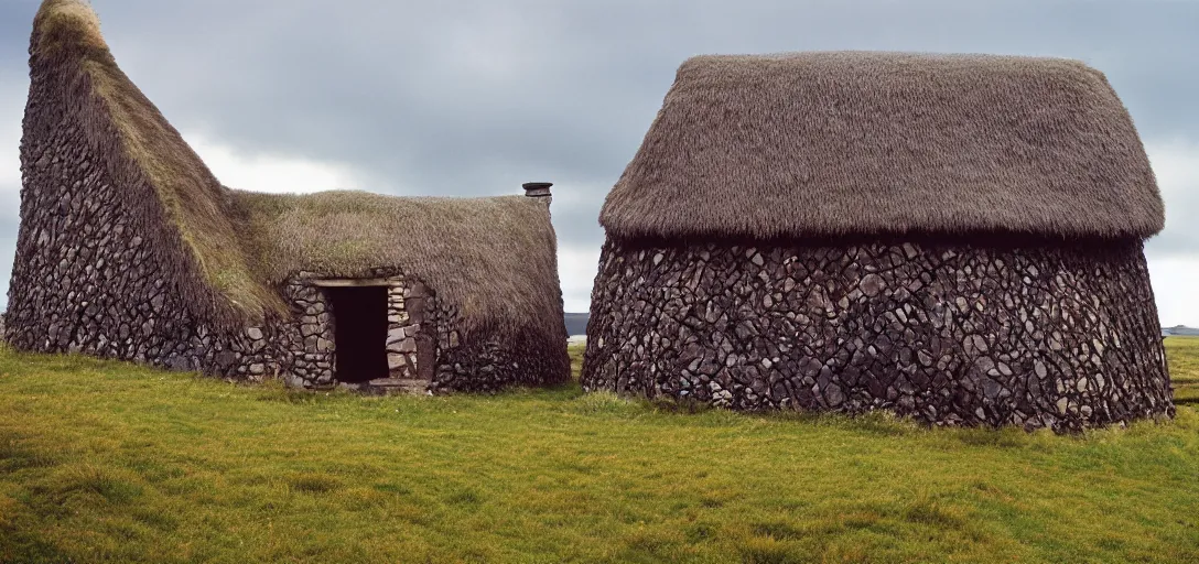 Image similar to scottish blackhouse designed by norman foster. fujinon premista 1 9 - 4 5 mm t 2. 9. portra 8 0 0.