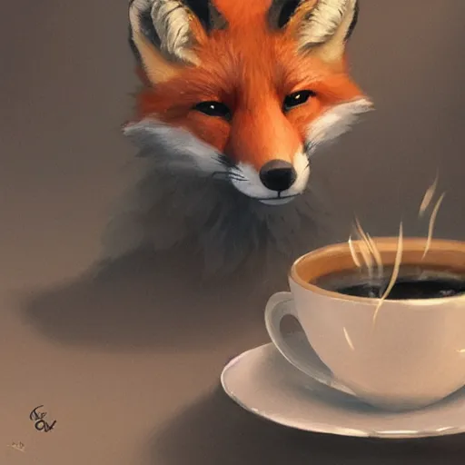 Prompt: a fox holding a cup of coffee, by stanley lau and greg rutkowski