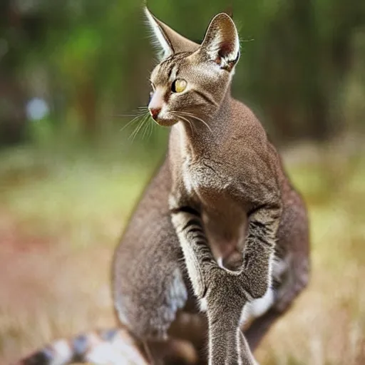 Prompt: a feline kangaroo - cat - hybrid, animal photography