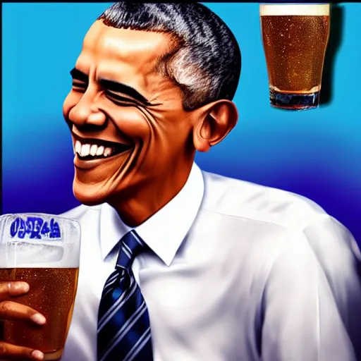 Prompt: barack obama drinking pbr at a dance club, big smile, realistic full color