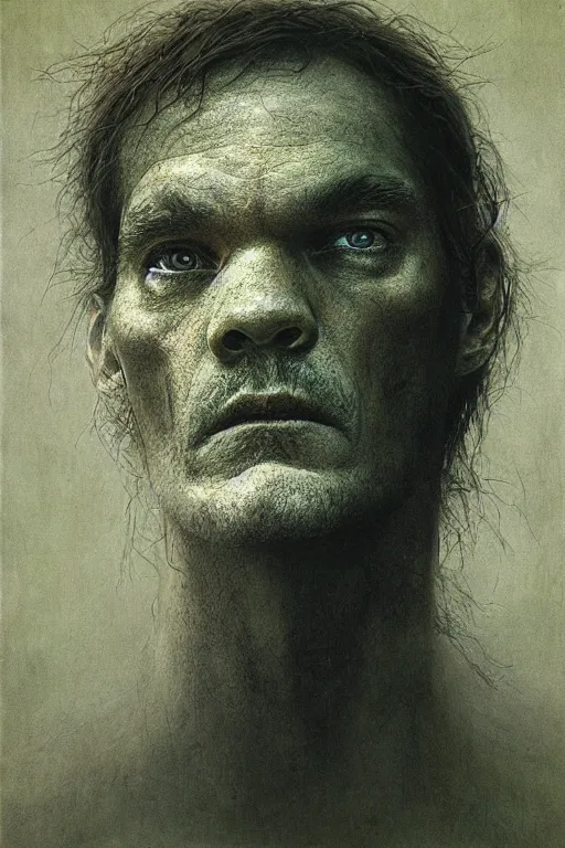 Prompt: portrait of Michael Shannon by Zdzislaw Beksinski