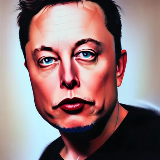 Prompt: Medium shot portrait of Elon Musk by Gottfried Helnwein and Phil Hale