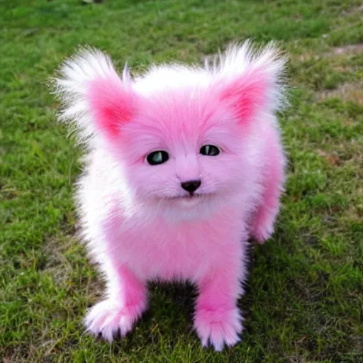 Prompt: fuzzy cute pink furry wide-bright eyed adorable creature