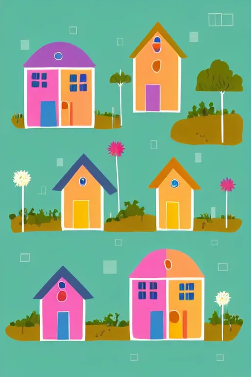 Image similar to minimalist boho style art of colorful houses, illustration, vector art