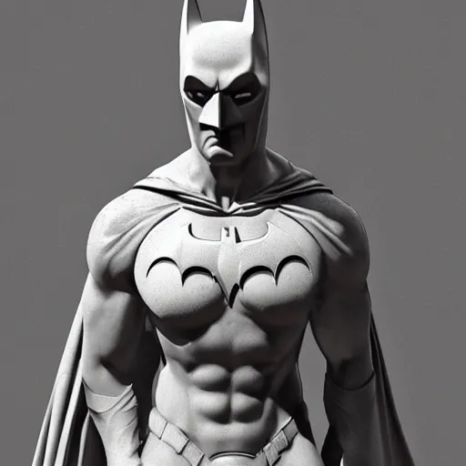 Image similar to marble statue of batman, hyper detailed, digital art, trending in artstation, cinematic lighting, studio quality, smooth render, unreal engine 5 rendered, octane rendered, art style by klimt and nixeu and ian sprigger and wlop and krenz cushart