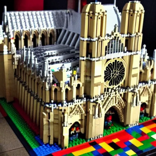 Image similar to the notre dame built out of lego blocks, very detailed, lego,