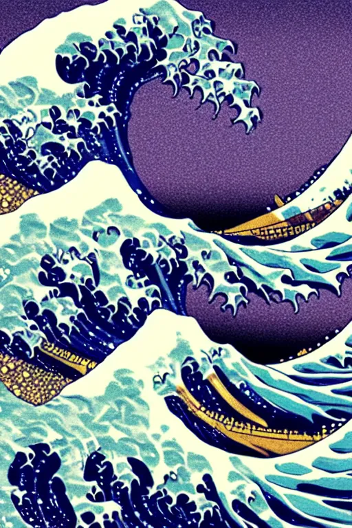 Prompt: The Great Wave off Kanagawa, Vaporwave aesthetic, synthwave aesthetic, highly detailed, digital painting, artstation, concept art, smooth, sharp focus, illustration