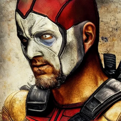 Image similar to Deadpool painted by Leonardo da Vinci hyper realistic 4K quality