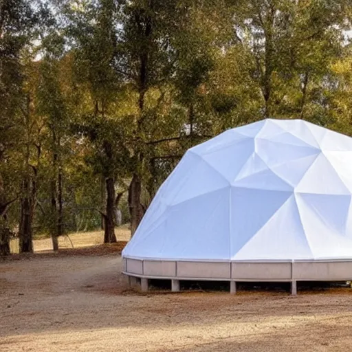 Prompt: delicious house made from domes and mesh tarp fabric