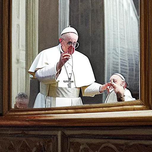 Prompt: the pope snorting baking soda on a glass mirror