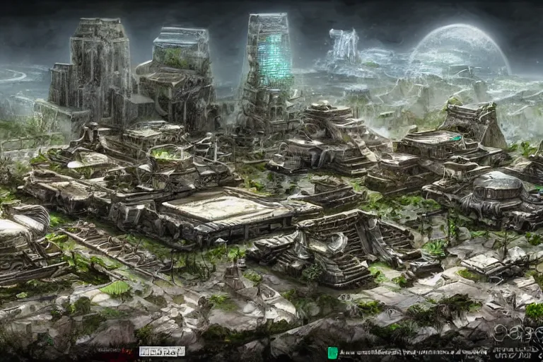 Image similar to A futuristic Maya city, ancient technology, very detailed, concept art, trending on art station