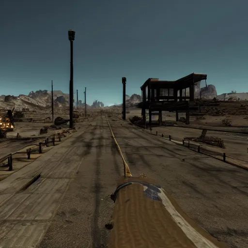 Image similar to the strip from fallout new vegas, mxr mods, 4 k, graphics overhaul, modded, unreal engine 5