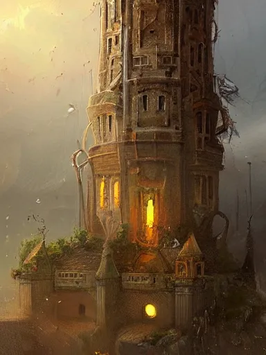 Prompt: crumbling tower colapsing. been hit by thunder. intricate, elegant, highly detailed, digital painting, artstation, concept art, sharp focus, illustration, by justin gerard and artgerm, 8 k