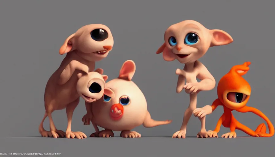 Image similar to very very very cute baby creatures by Max Kostenko and Bobby Chiu, disney, pixar, red nose studio, character design for animation, big disney eyes, symmetrical eyes, cuteness, Trending on Artstation, octane render, 4k, 8k, HD