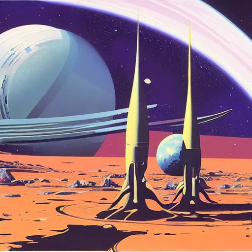 Image similar to alien planet in space by syd mead