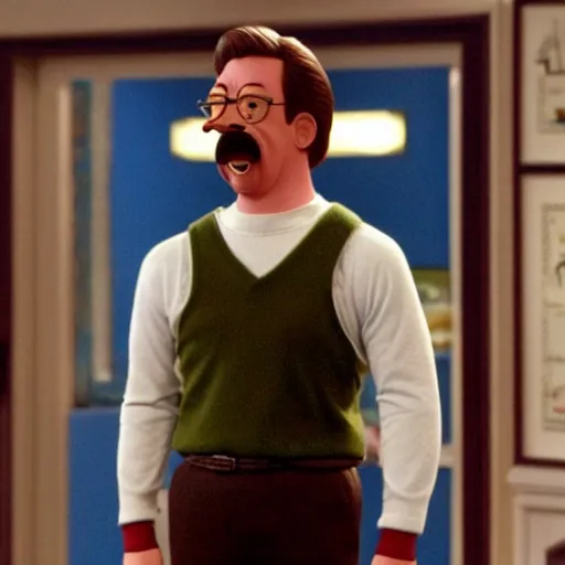 Image similar to Still image of a hyper-realistic muscular Ned Flanders as a guest star on Friends (1997), cinematic, 8k