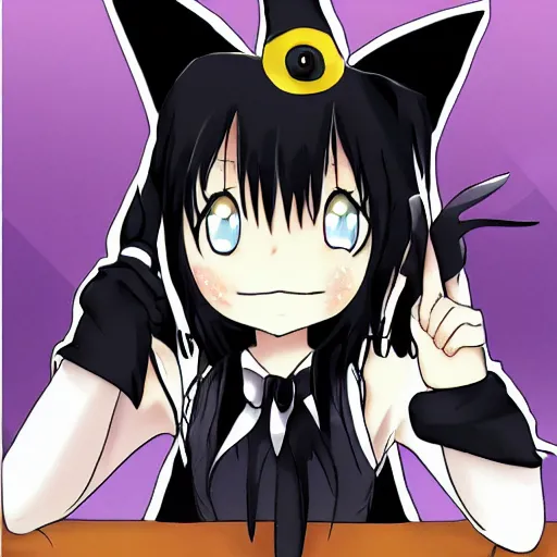 Image similar to a anime black cat with a witches hat